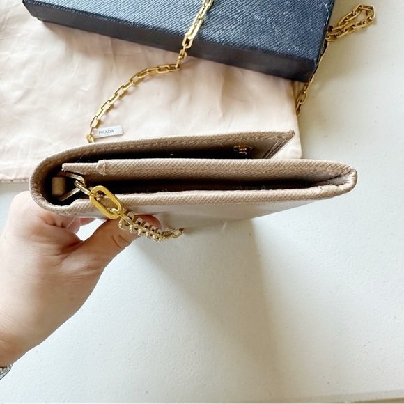 PRADA Saffiano Metal Bar WOC Chain Wallet in Cammeo - Picture 6 of 13